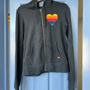 Aviator Nation Heart Stitch 5 Zipper Hoodie Charcoal Size XS